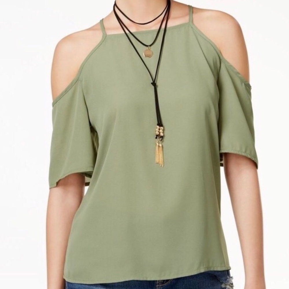 No Comment, Green Cold Shoulder Top, Size Medium